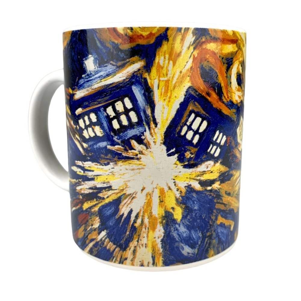 Doctor Who Dr. Coffee Mug Cup Impressionist Tardis Blue Yellow BBC Orange